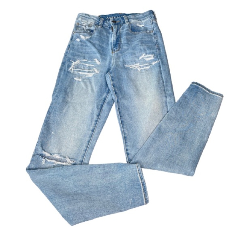 American Eagle Jean High Rise Distressed Denim Light Wash Jegging (Size 6)